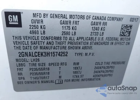 2017 Chevrolet Equinox Lt из США, поврежденный, VIN 2GNALCEK3H1574252